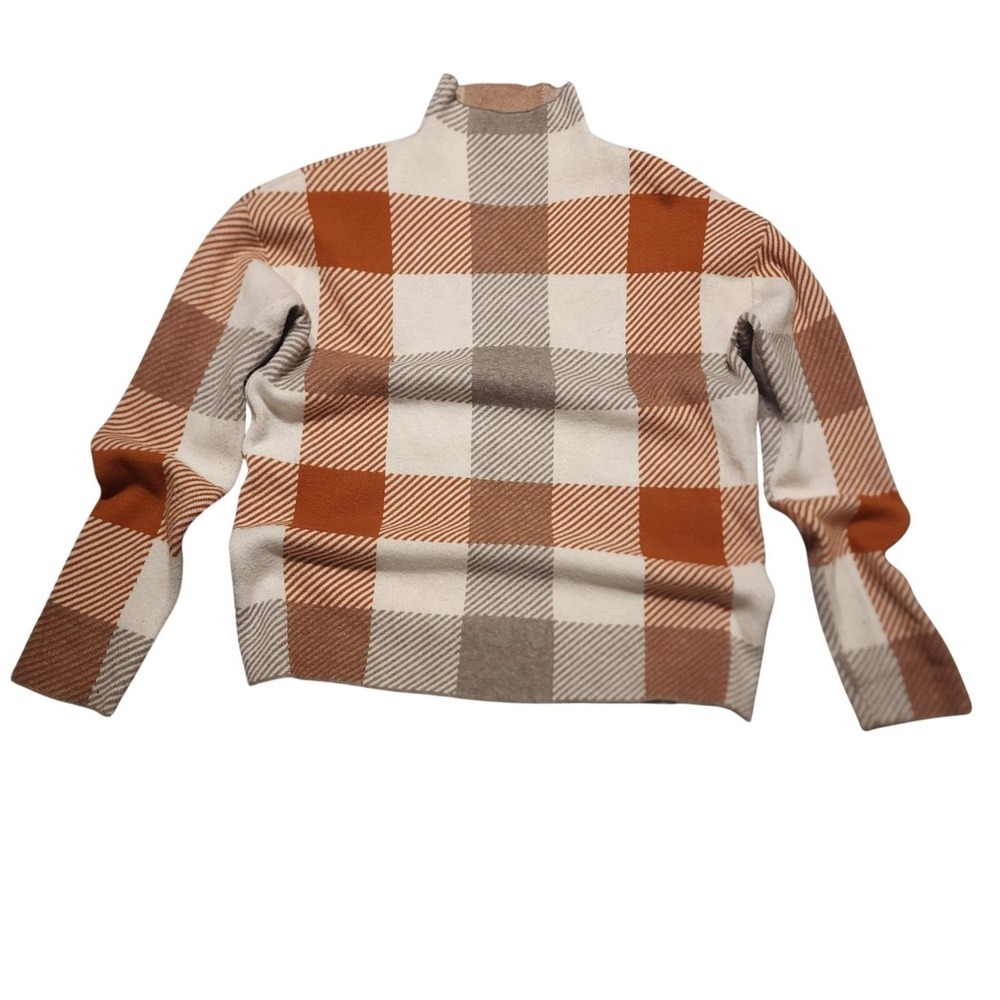 Tahari Sweater Womens Medium Multicolor Plaid Mock Neck Long‎ Sleeve Pullover